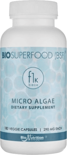 BIOSUPERFOOD F1K by BIOAGE whole-food microalgae supplement supporting cellular nutrition, daily wellness, natural energy, and healthy aging.
