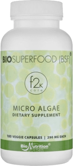 BIOSUPERFOOD F2K by BIOAGE whole-food microalgae supplement supporting cellular nutrition, daily energy, immune health, and healthy aging.